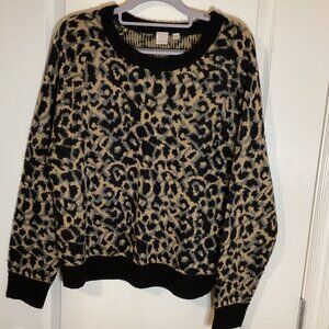 Twik by Simons Women's Black Brown Leopard Print Sweater Warm Cozy Comfy